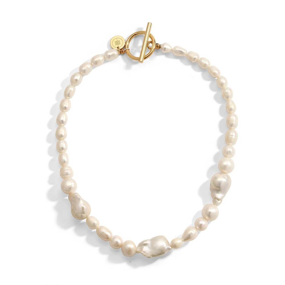 NEW EKLEXIC women's paloma baroque pearl necklace in gold